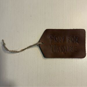 NWOT Brown Leather Tag with 'Pray for Ukraine'